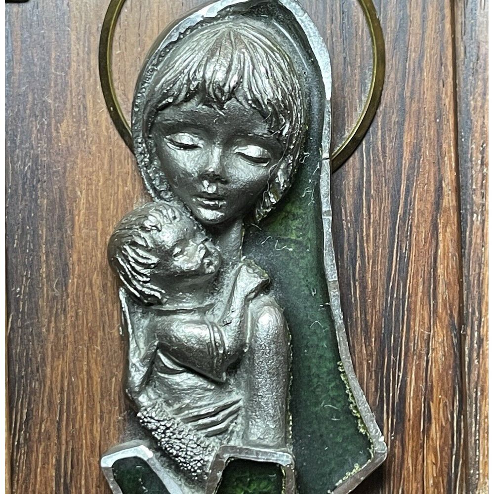 Vintage Peltro Cesselato A Mano Madonna Pewter Sculpture Wood Easel Frame Italy - Picture 2 of 12